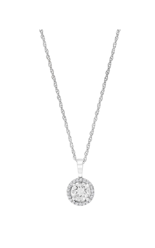 Women's White Topaz 5mm And Diamond Halo Pendant Necklace In 14K White Gold 1/20CTW