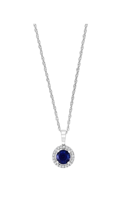 Women's Round Sapphire 5mm And Diamond Halo Pendant Necklace In 14K White Gold 1/20CTW