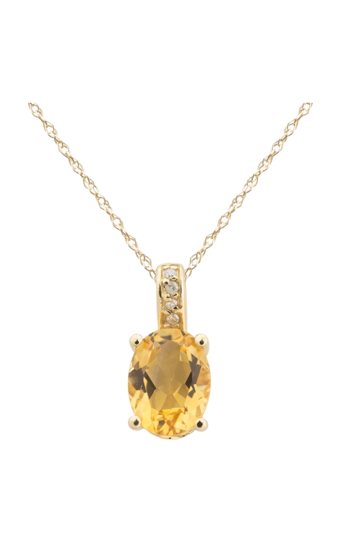 Women's Oval Citrine 8x6mm And Diamond Pendant In 14K Yellow Gold