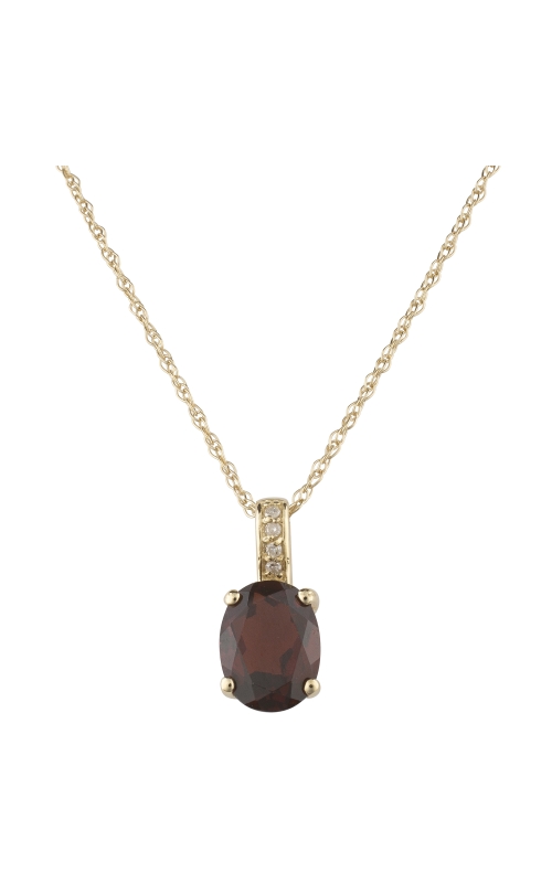 Women's Oval Garnet 8x6mm And Diamond Pendant Necklace In 14K Yellow Gold
