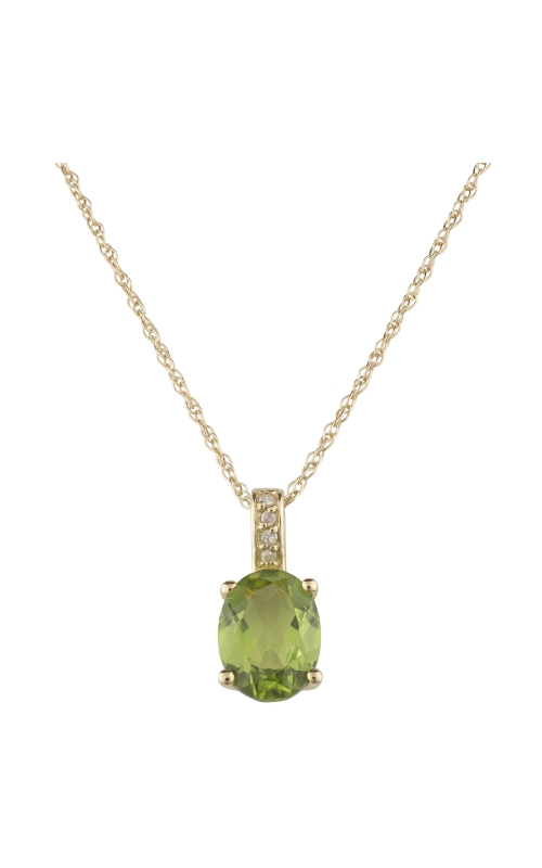 Women's Oval Peridot 8x6mm And Diamond Pendant Necklace In 14K Yellow Gold
