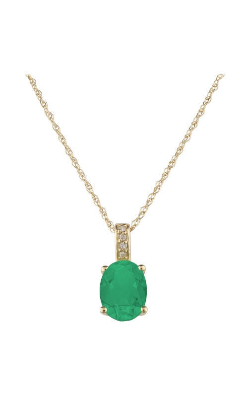 Women's Oval Emerald 7x5mm And Diamond Pendant Necklace In 14K Yellow Gold