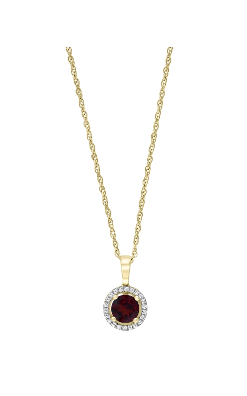 Women's Round Garnet 5mm And Diamond Halo Pendant Necklace In 14K Yellow Gold 1/20CTW