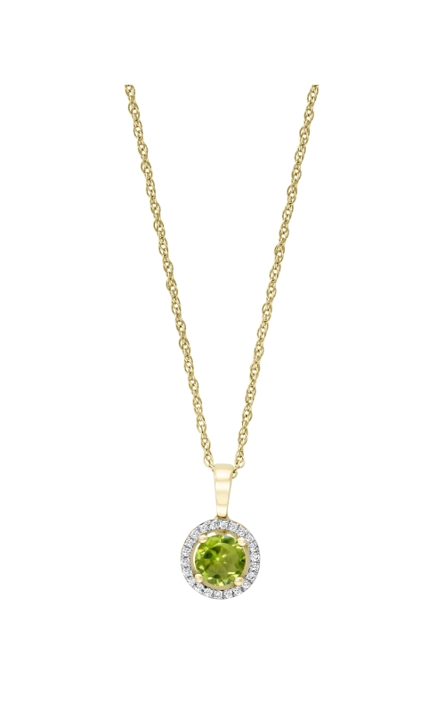 Women's Peridot 5mm And Diamond Halo Pendant Necklace In 14K Yellow Gold 1/20CTW