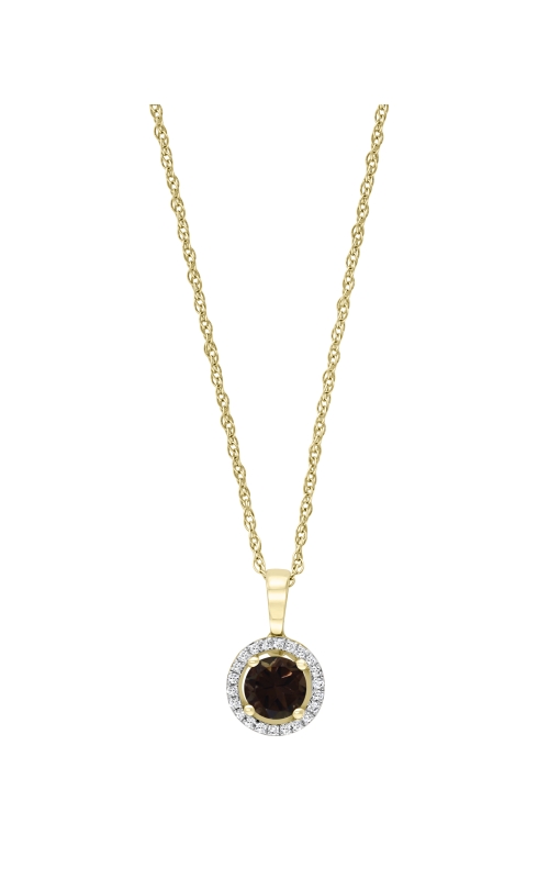 Women's Round Smoky Quartz 5mm And Diamond Halo Pendant Necklace In 14K Yellow Gold 1/20CTW