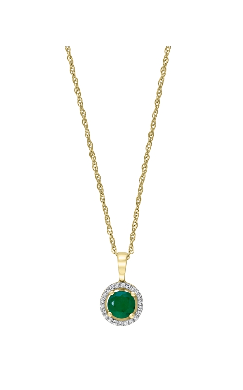 Women's Round Emerald 5mm And Diamond Halo Pendant Necklace In 14K Yellow Gold 1/20CTW