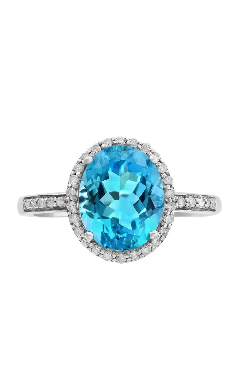 Blue Topaz 10x8MM And Diamond Halo Ring In 14K White Gold