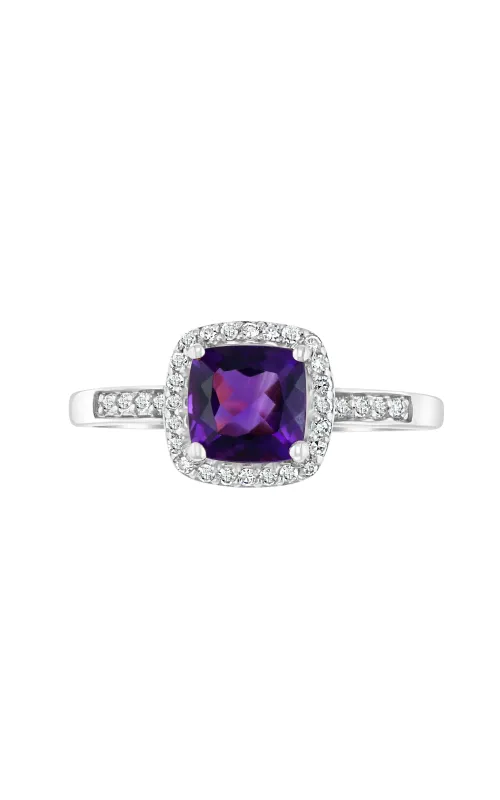 Amethyst 6MM And Diamond Ring In 14K White Gold