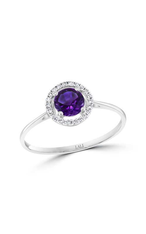 Women's Round Amethyst 5mm And Diamond Halo Ring In 14K White Gold 1/20CTW