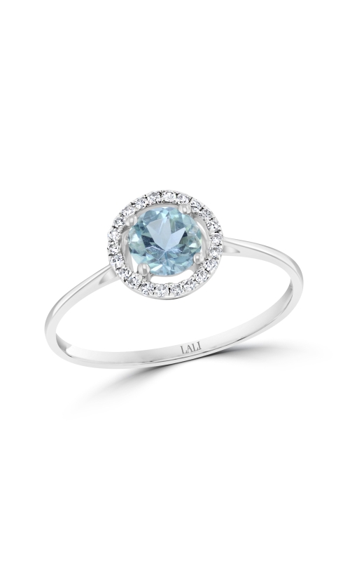 Aquamarine 5MM And Diamond Halo Ring In 14K White Gold