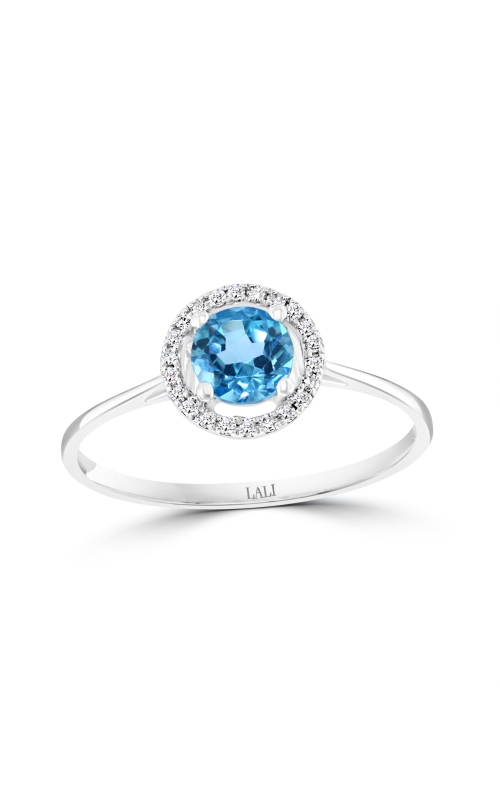 Blue Topaz 5MM And Diamond Halo Ring In 14K White Gold