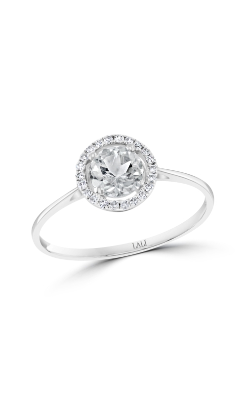 White Topaz 5MM And Diamond Halo Ring In 14K White Gold