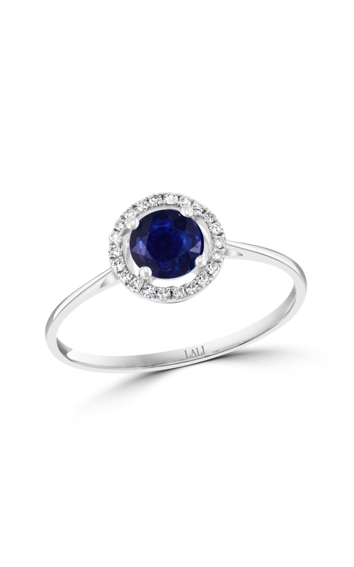 Sapphire 5MM And Diamond Halo Ring In 14K White Gold