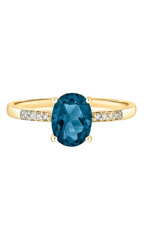 Women's Oval Blue Topaz 8x6mm And Diamond Ring In 14K Yellow Gold
