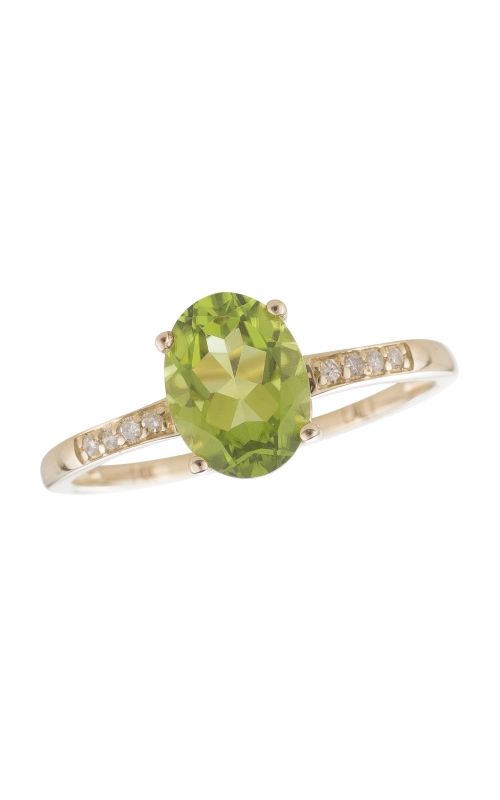 Women's Oval Peridot 8x6mm And Diamond Ring In 14K Yellow Gold