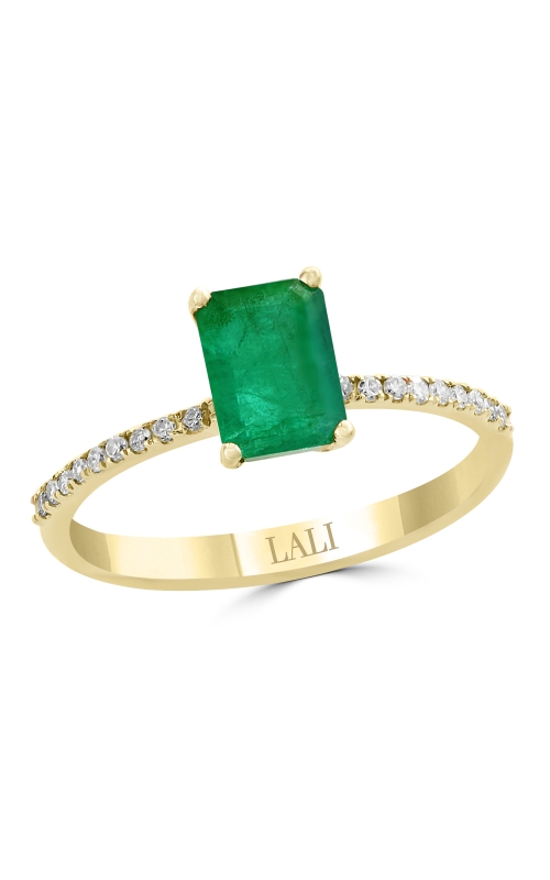 Women's Emerald 7x5mm And Diamond Ring In 14K Yellow Gold .09CTW