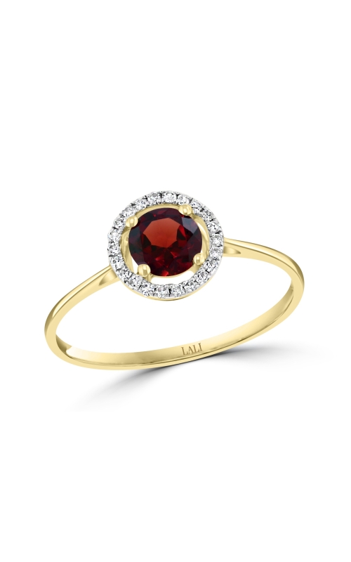 Garnet 5MM And Diamond Halo Ring In 14K Yellow Gold