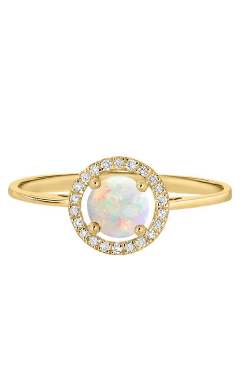 Australian Opal 5MM Round And Diamond Halo Ring In 14K Yellow Gold