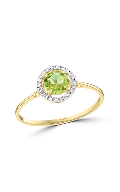 Women's Round Peridot 5mm And Diamond Halo Ring In 14K Yellow Gold 1/20CTW