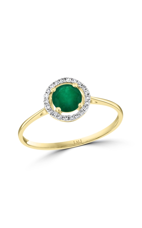 Emerald 5MM And Diamond Halo Ring In 14K Yellow Gold