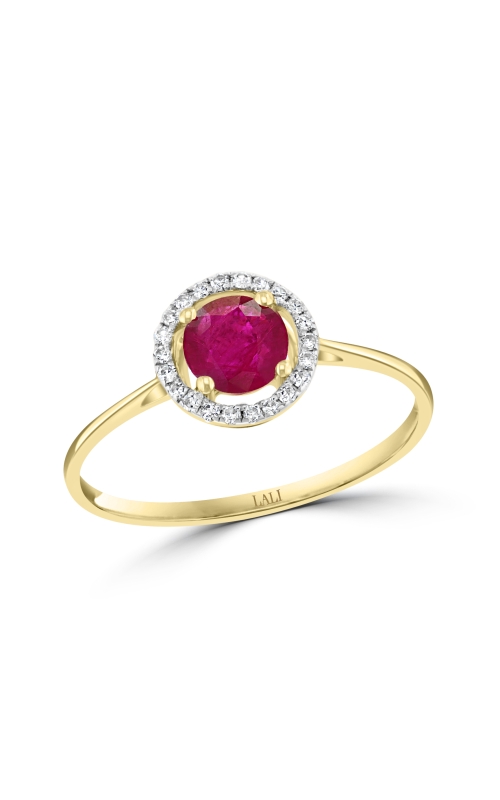 Ruby 5MM And Diamond Halo Ring In 14K Yellow Gold 1/20CTW