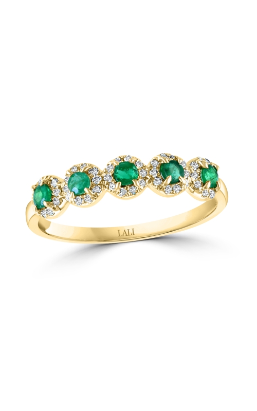 Women's Round Emerald And Diamond Halo Ring In 14K Yellow Gold 1/6CTW