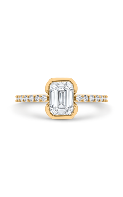 Women's Partial Bezel Emerald Semi Mount Engagement Ring In 14K Yellow Gold