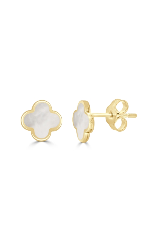Women's Mini Clover Mother Of Pearl Stud Earrings in 14K Yellow Gold