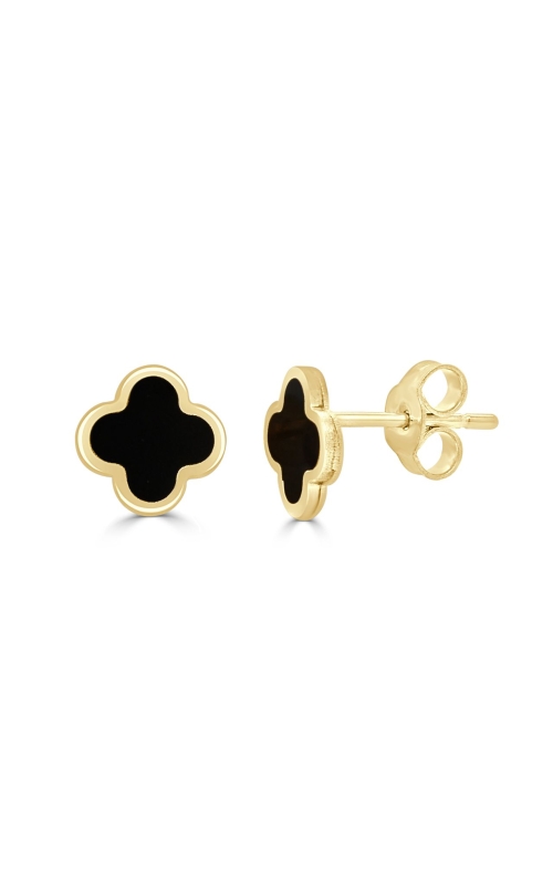 Women's Mini Clover Onyx Stud Earrings in 14K Yellow Gold Women's Mini Clover Onyx Stud Earrings in 14K Yellow Gold