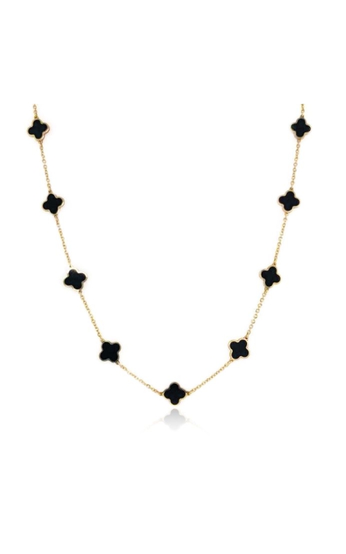Women's Mini Clover Onyx Necklace in 14K Yellow Gold