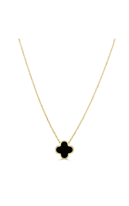 Women's Mini Clover Onyx Necklace Pendant on 14K Yellow Gold
