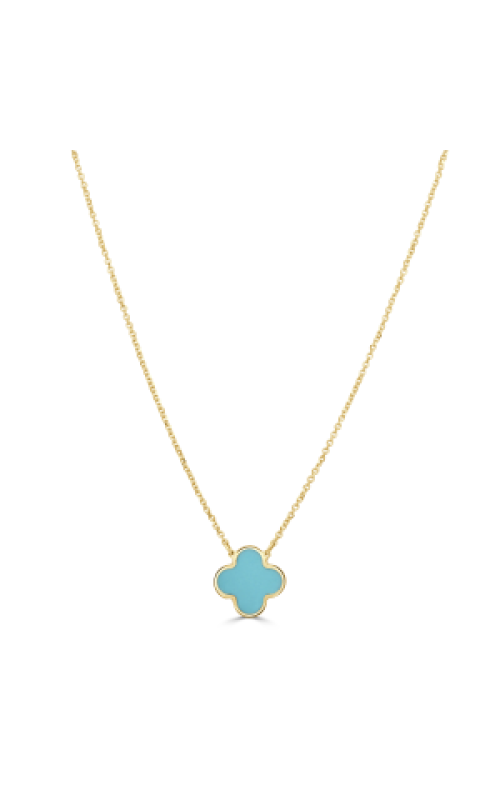 Women's Mini Clover Turquoise Pendant Necklace in 14K Yellow Gold