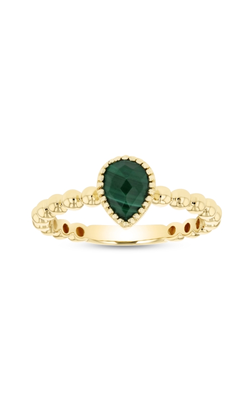 Women's Pear Malachite Beaded Band Ring in 14K Yellow Gold