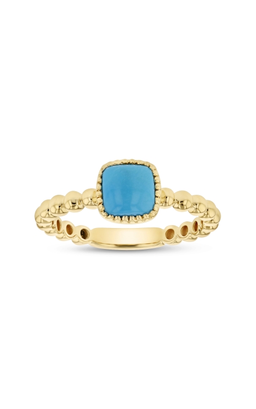 Women's Cushion Turquoise Beaded Band Ring in 14K Yellow Gold