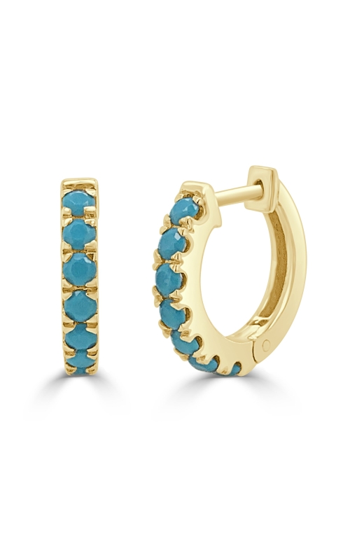 Women's Turquoise Small Hoop Earrings in 14K Yellow Gold