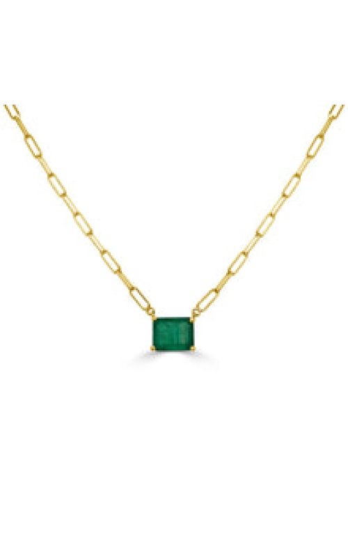 Women's Emerald East-West Pendant Link Necklace 2 CT in 14K Yellow Gold