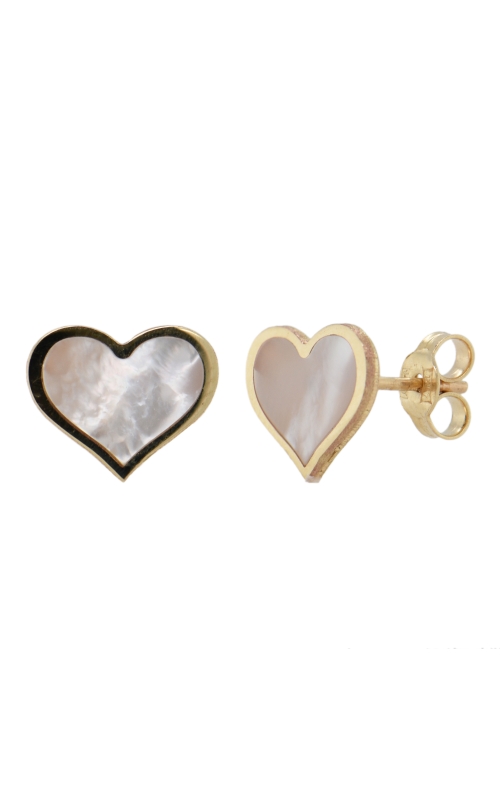 Women's Pink Mother of Pearl Heart Stud Earrings in 14K Yellow Gold