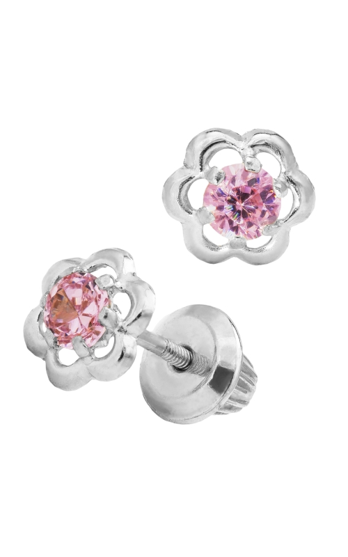 Children's Pink CZ Flower Earrings in 14K White Gold