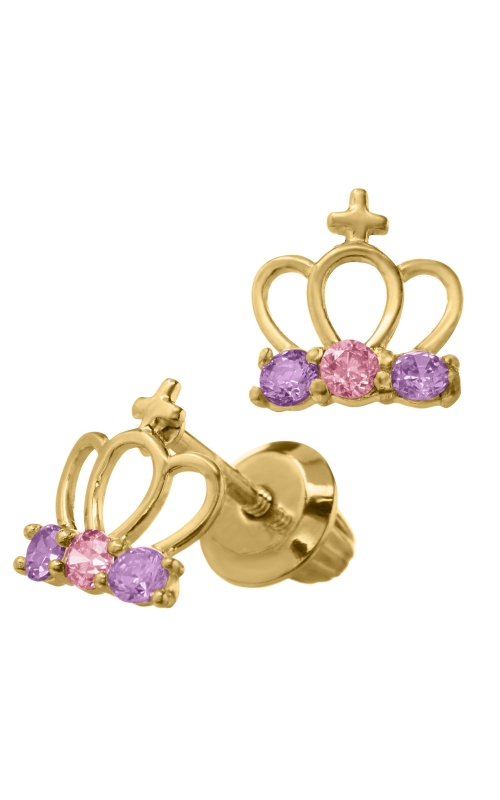 Children's Crown Cubic Zirconia Earrings in 14K Yellow Gold