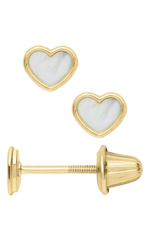 Children's Heart Mother of Pearl Earrings in 14K Yellow Gold