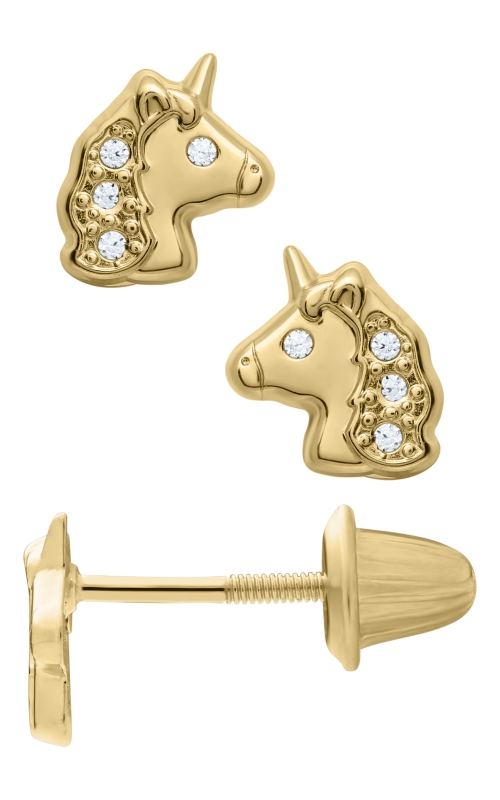Children's CZ Unicorn Earrings in 14K Yellow Gold
