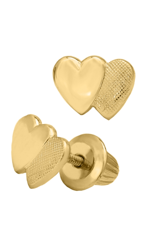 Children's Double Heart Earrings in 14K Yellow Gold