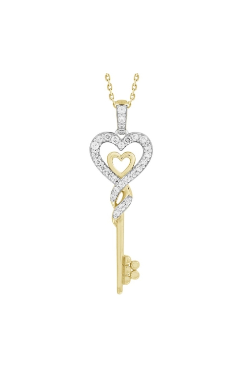 Women's Diamond Heart Key Pendant Necklace 1/5 CTW in 10K Yellow Gold