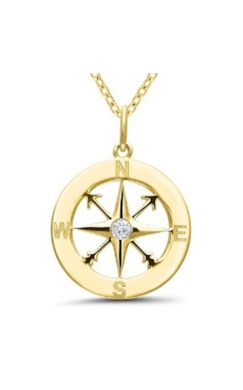 Diamond Compass Pendant Necklace 1/20 CTW Yellow Plated Sterling Silver