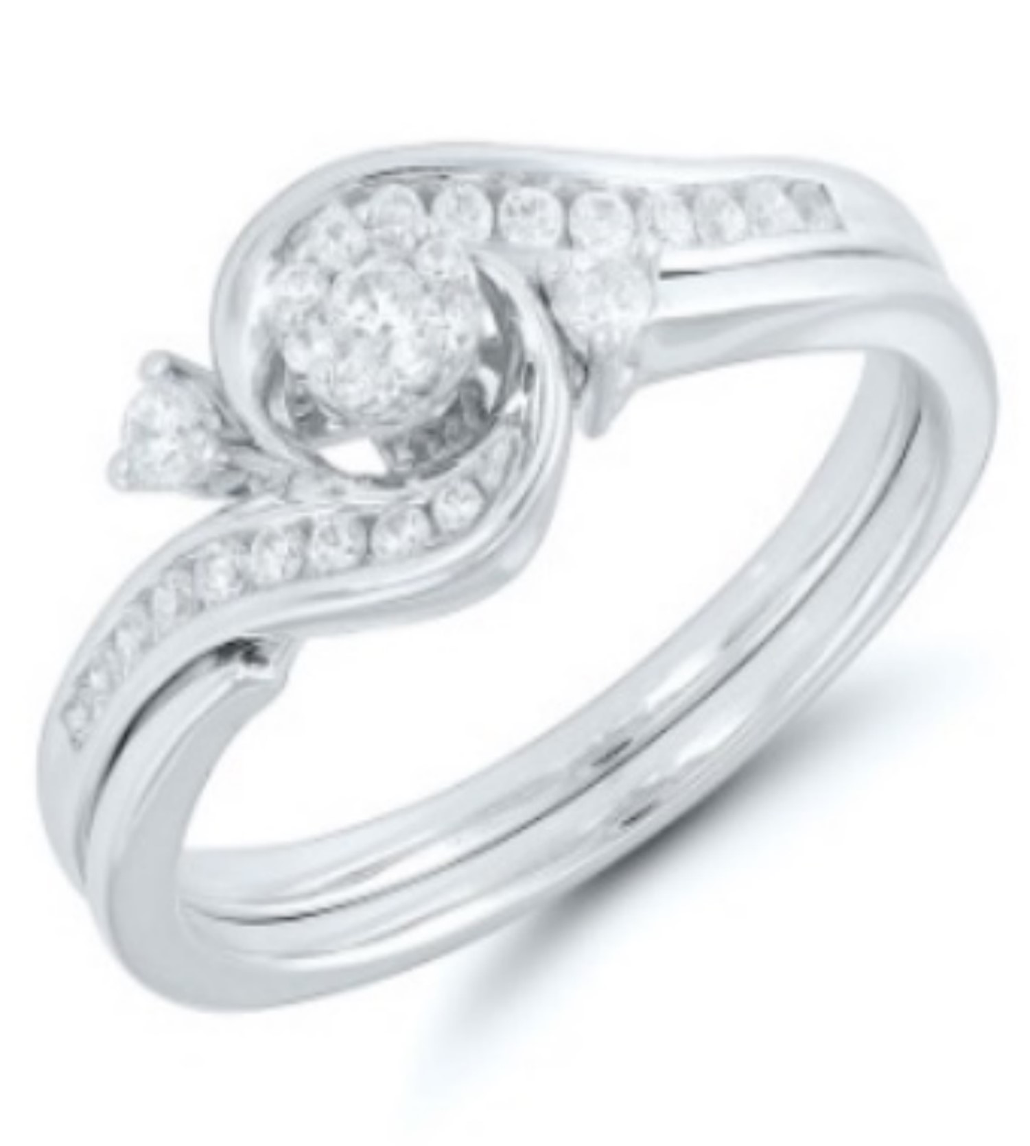 Sterling Silver Halo CZ Wedding Engagement Insert Ring Set