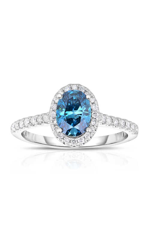 Women's Blue Diamond Oval Halo Engagement Ring in 14K White Gold