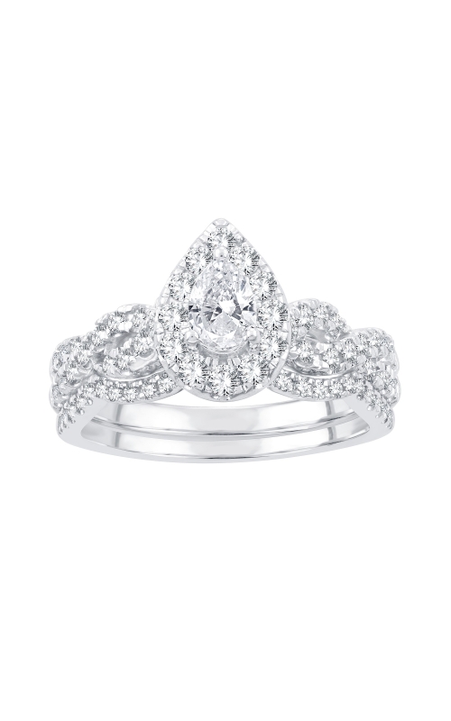Women's Bliss Bride Pear Halo Engagement Set 1 CTW in 14K White Gold