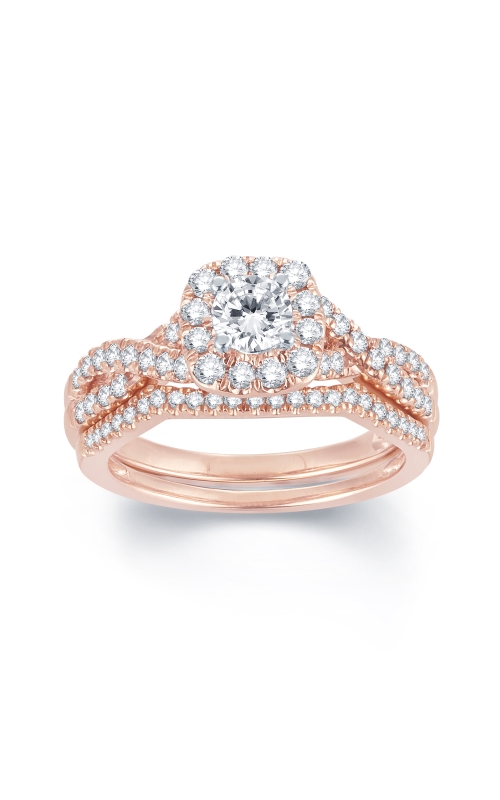 Women's Round Diamond Halo Twist Band Engagement Ring In 14K Rose Gold 1CTW