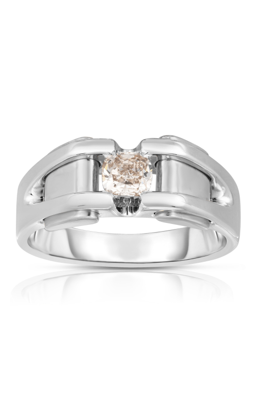 Men's Light Brown Cushion Diamond Wedding Ring 5/8 CTW in 14K White Gold