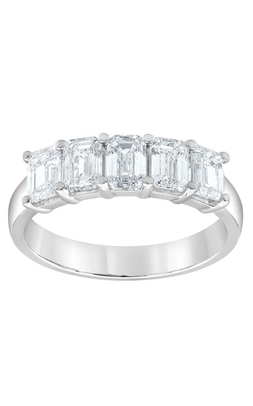 Flashpoint Created Diamond 5 Stone Emerald Anniversary Band 2 CTW in 14K White Gold